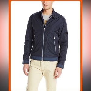 Diesel Denim Division Nylon Military Bomber Biker Black Full Zip Jacket, Large